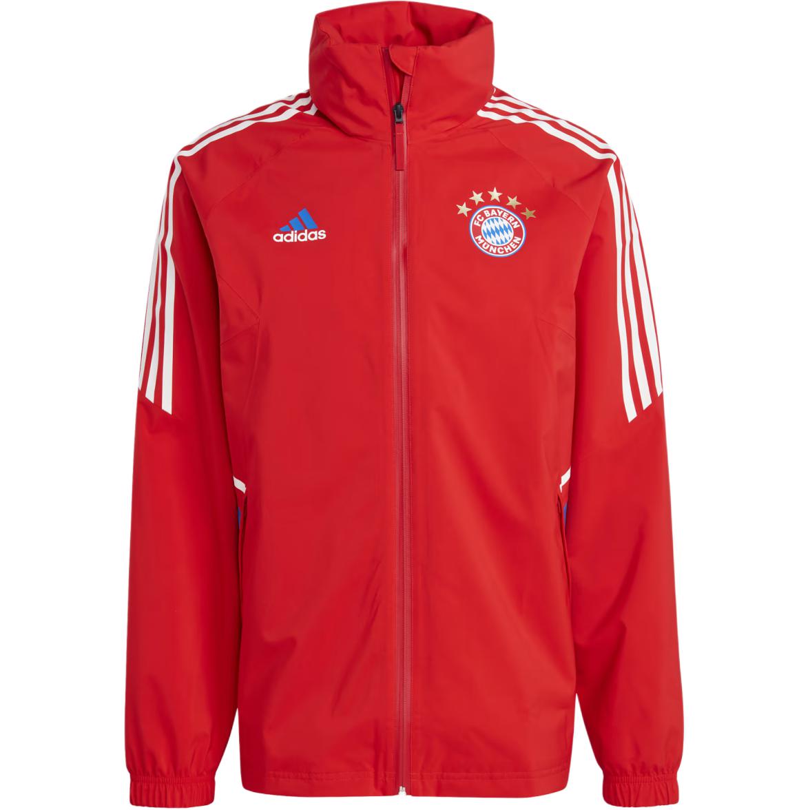 adidas FC Bayern Condivo 22 Red Waterproof Hooded Retro Football Jacket Men HU1263
