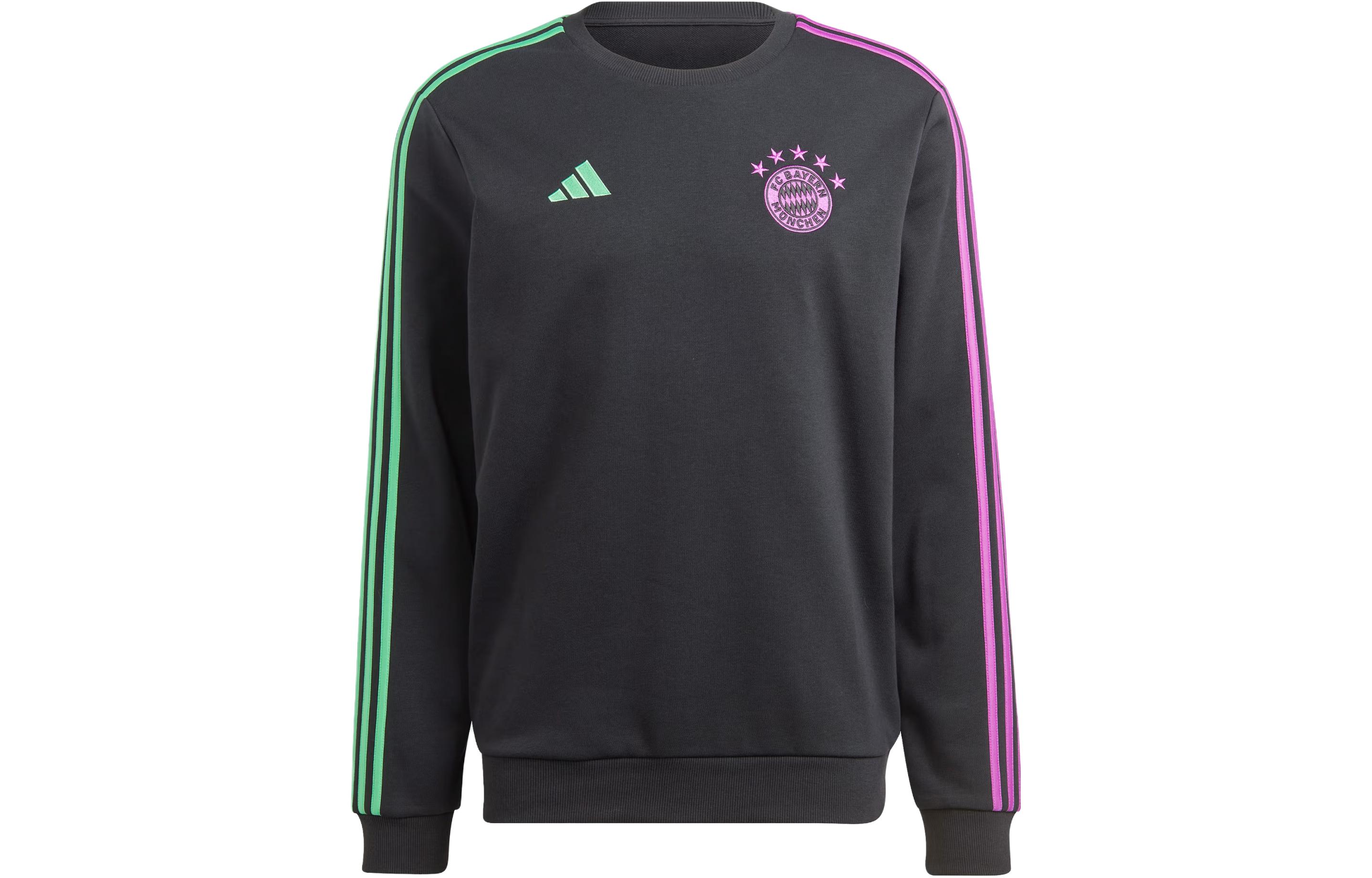 adidas FC Bayern Crew Sweatshirt Black Tri-Color Striped Long Sleeve HY3247