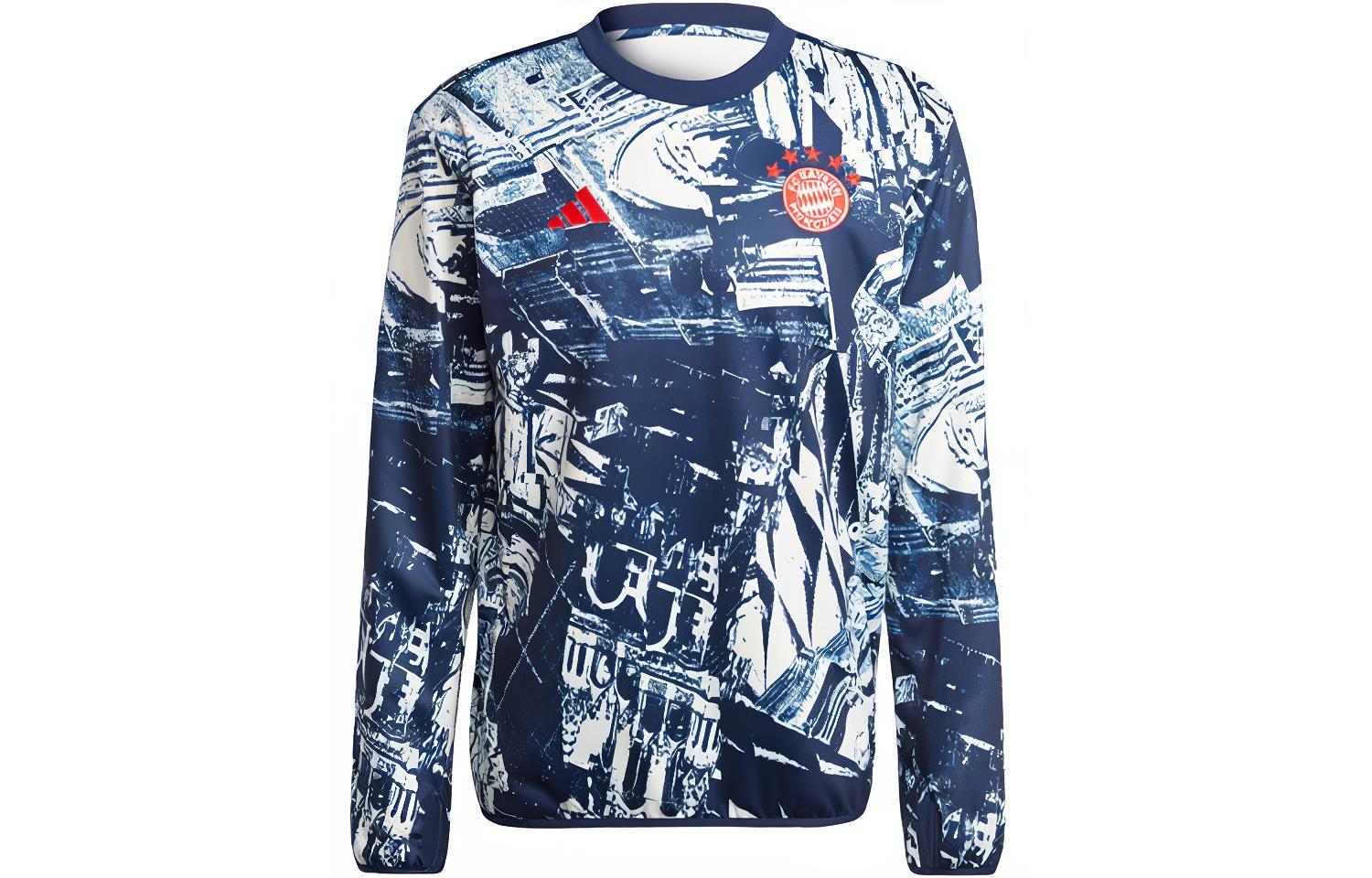 adidas FC Bayern Pre-Match Warm Top Navy Blue Abstract Print Sweatshirt IQ0615