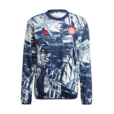adidas FC Bayern Pre-Match Warm Top Navy Blue Abstract Print Sweatshirt IQ0615