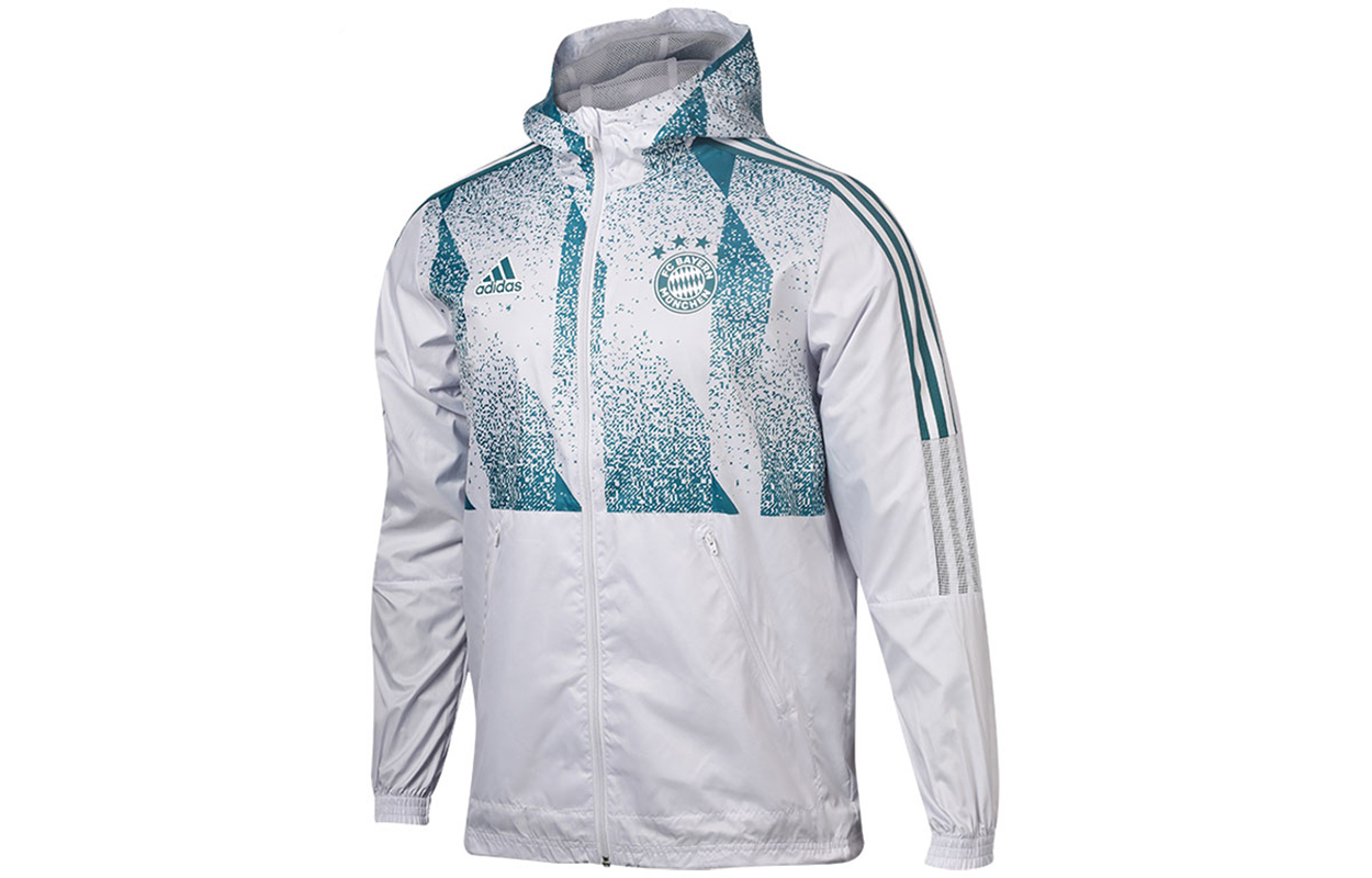 adidas FCB Bayern Munich White Football Training Windbreaker Jacket for Men GV1312