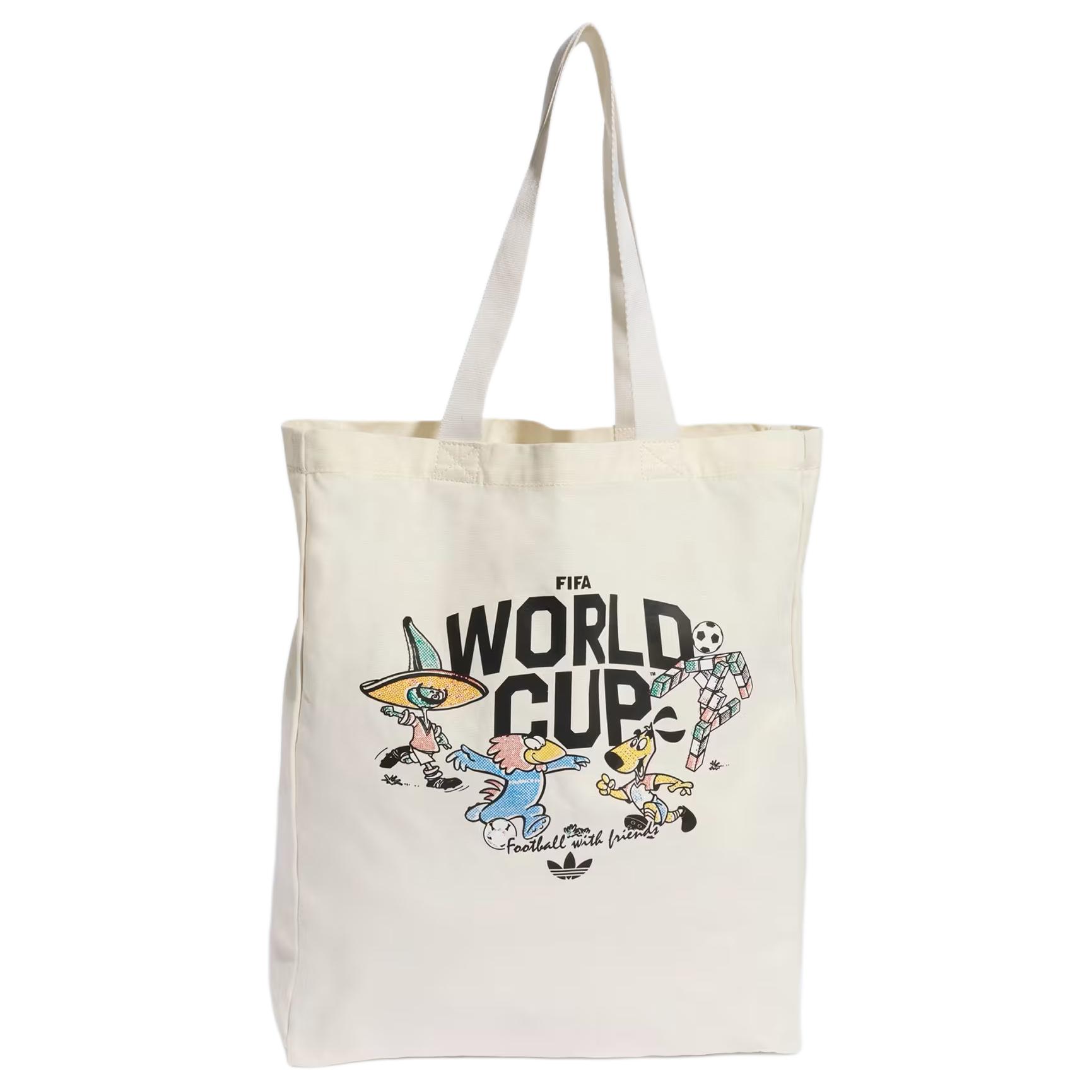 adidas FIFA 18.23L Mascot Print Cotton Tote Bag White Unisex Casual Style KE9640