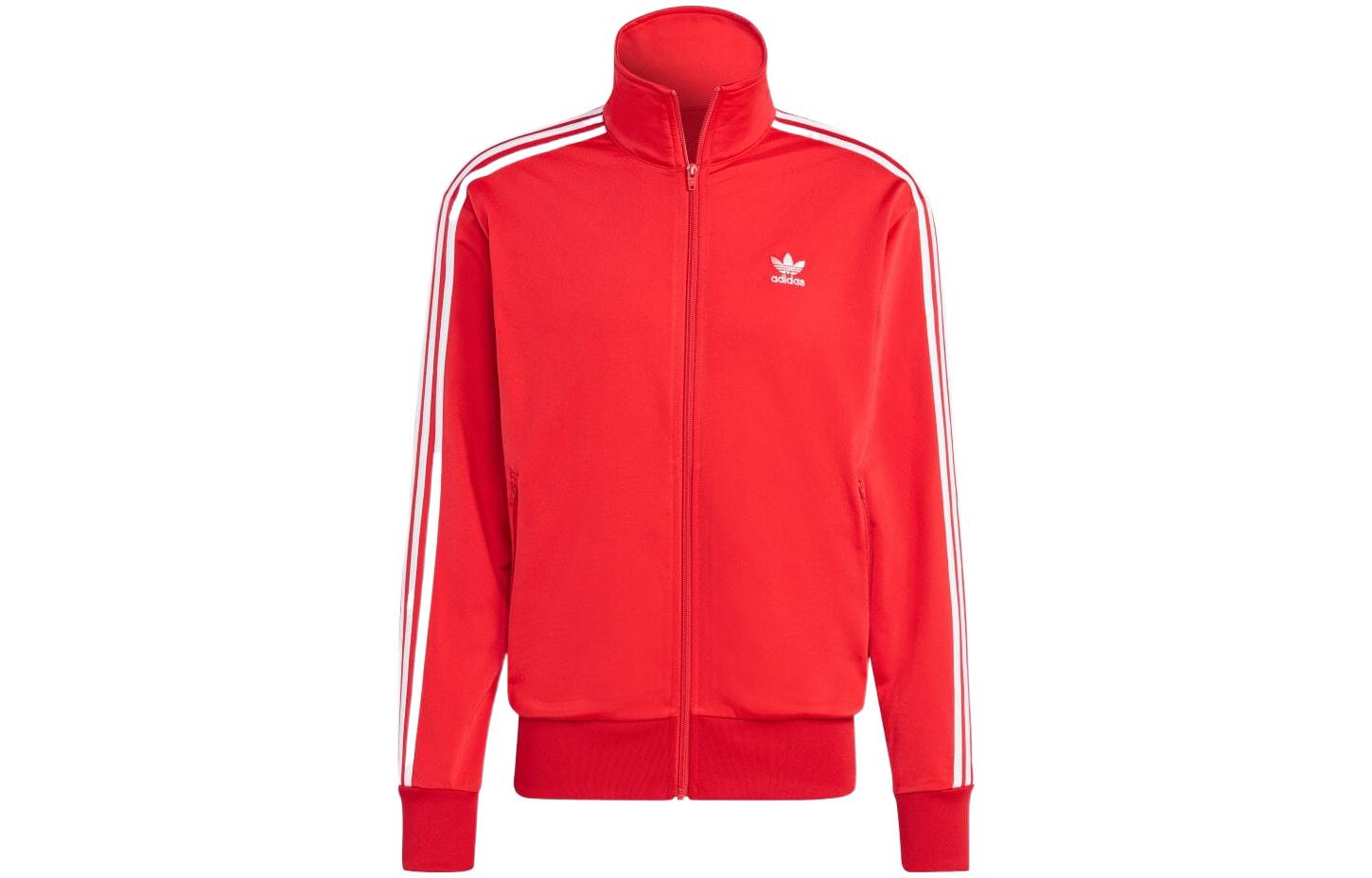 adidas Firebird Retro Track Jacket Scarlet Red with Trefoil Logo & Embroidered Stripes IA6342