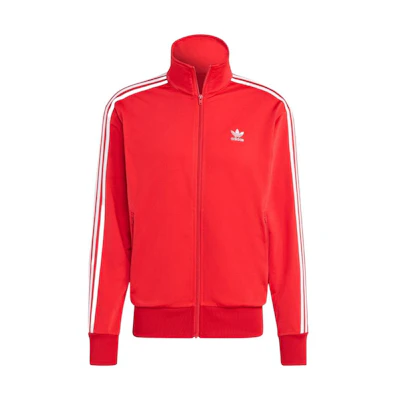 adidas Firebird Retro Track Jacket Scarlet Red with Trefoil Logo & Embroidered Stripes IA6342