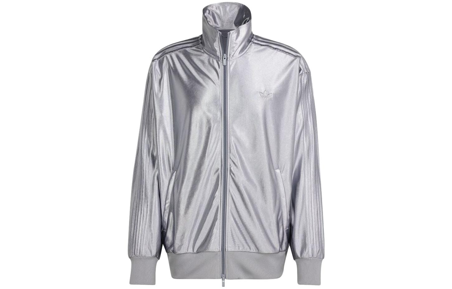 adidas Firebird Silver Track Jacket with Striped High Collar IT7450