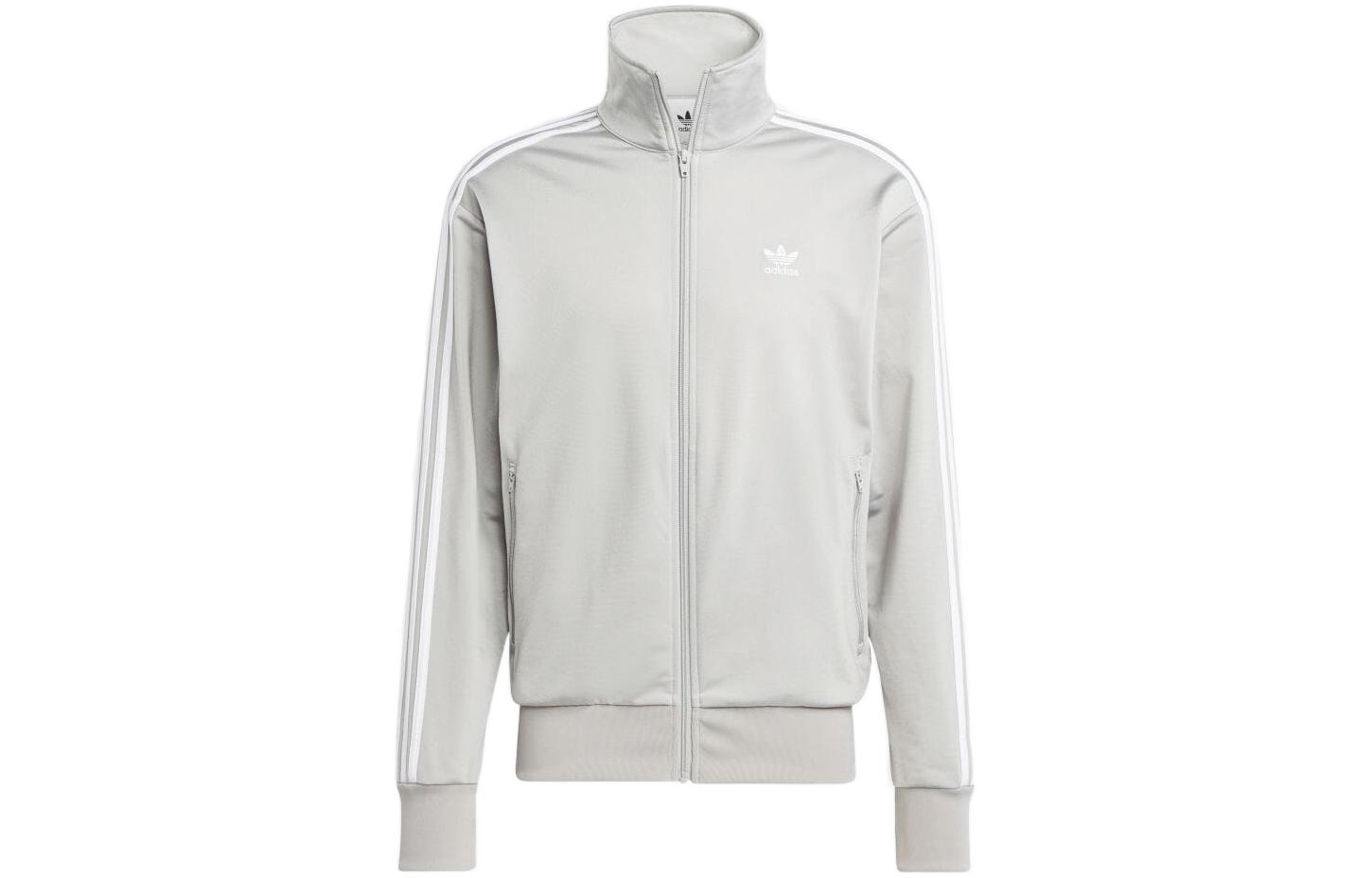 adidas Firebird Trefoil Logo Embroidered Stripe Track Jacket Grey Mens IA6341
