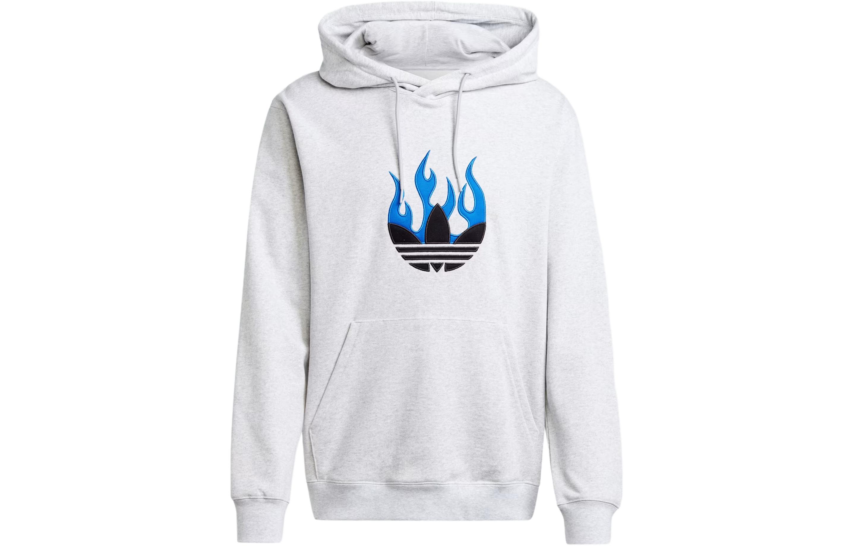 adidas Flames Logo Graphic Hoodie Grey Long Sleeve Sweatshirt IS2947
