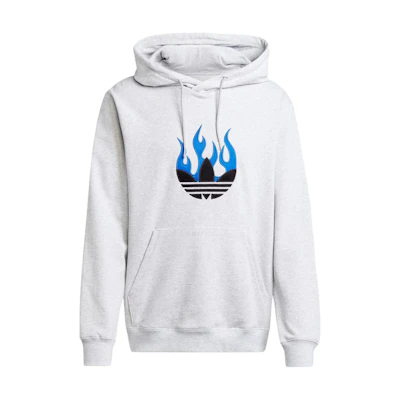 adidas Flames Logo Graphic Hoodie Grey Long Sleeve Sweatshirt IS2947