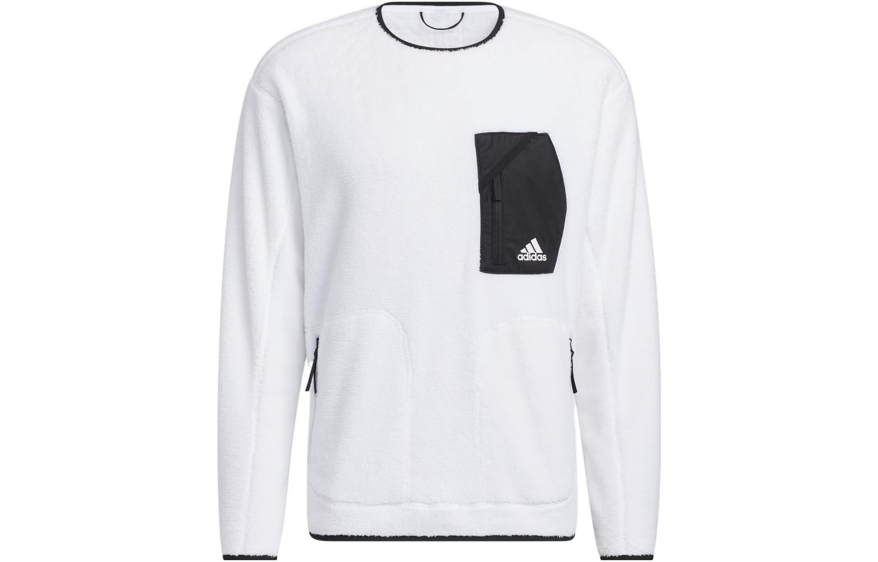 adidas Fleece Crew White Sweatshirt with Logo Print and Pocket – Unisex HN2073