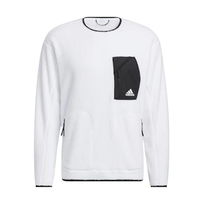 adidas Fleece Crew White Sweatshirt with Logo Print and Pocket – Unisex HN2073