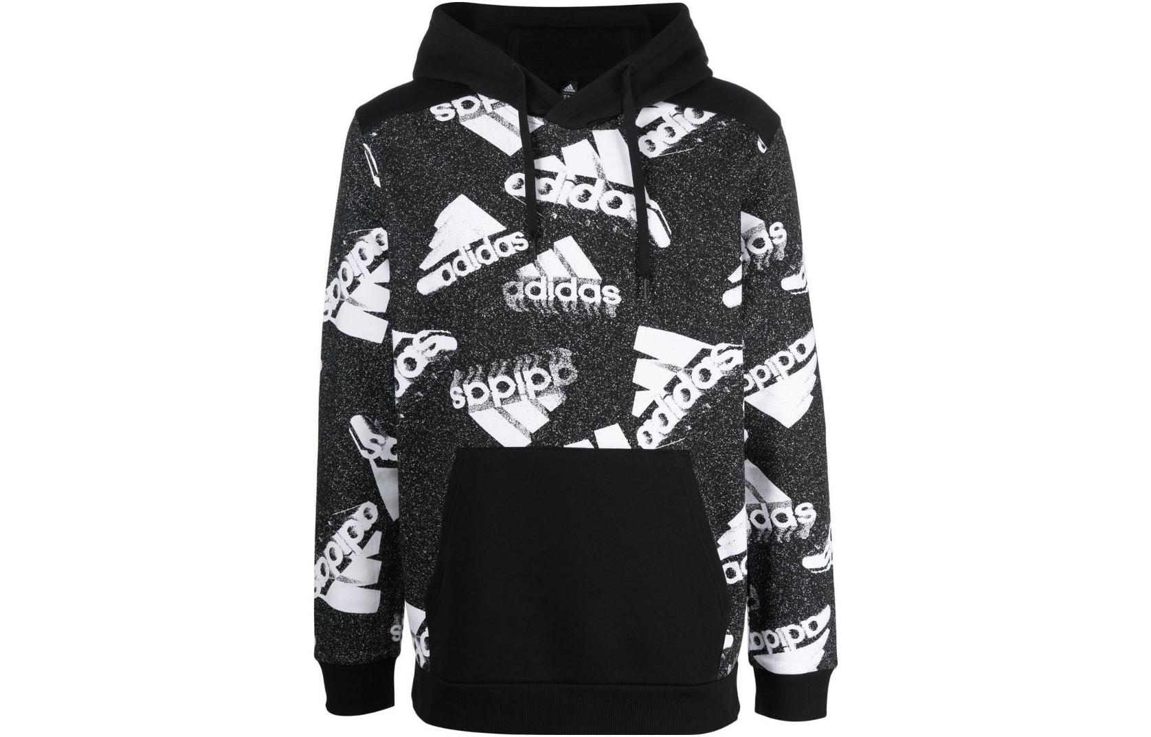 adidas Full-Print Logo Drawstring Hoodie Black HK0369