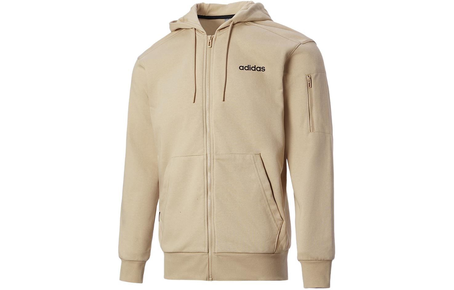 adidas Full-Zip Hoodie Jacket with Back Letter Print in Khaki JF3325