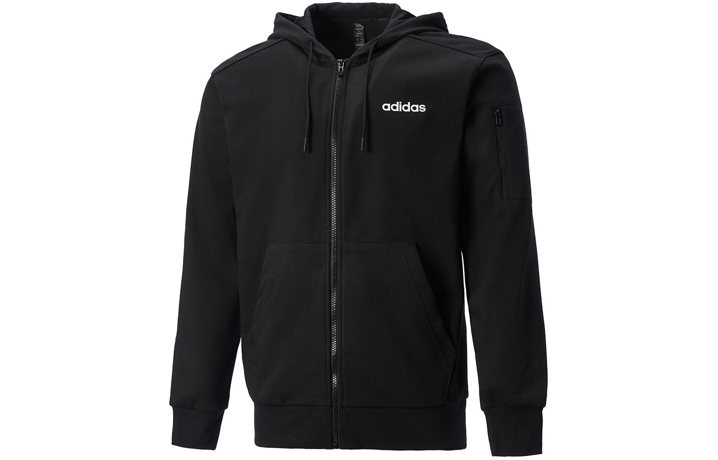 adidas Full-Zip Hoodie Jacket with Back Letter Print - Black JF3324