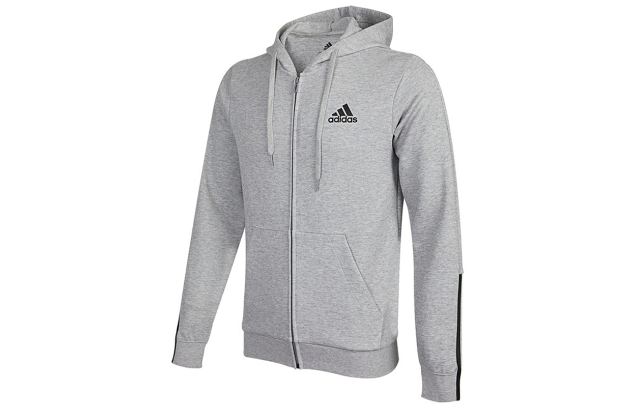 adidas Full-Zip Logo Print Knit Hoodie Jacket Light Gray H12214