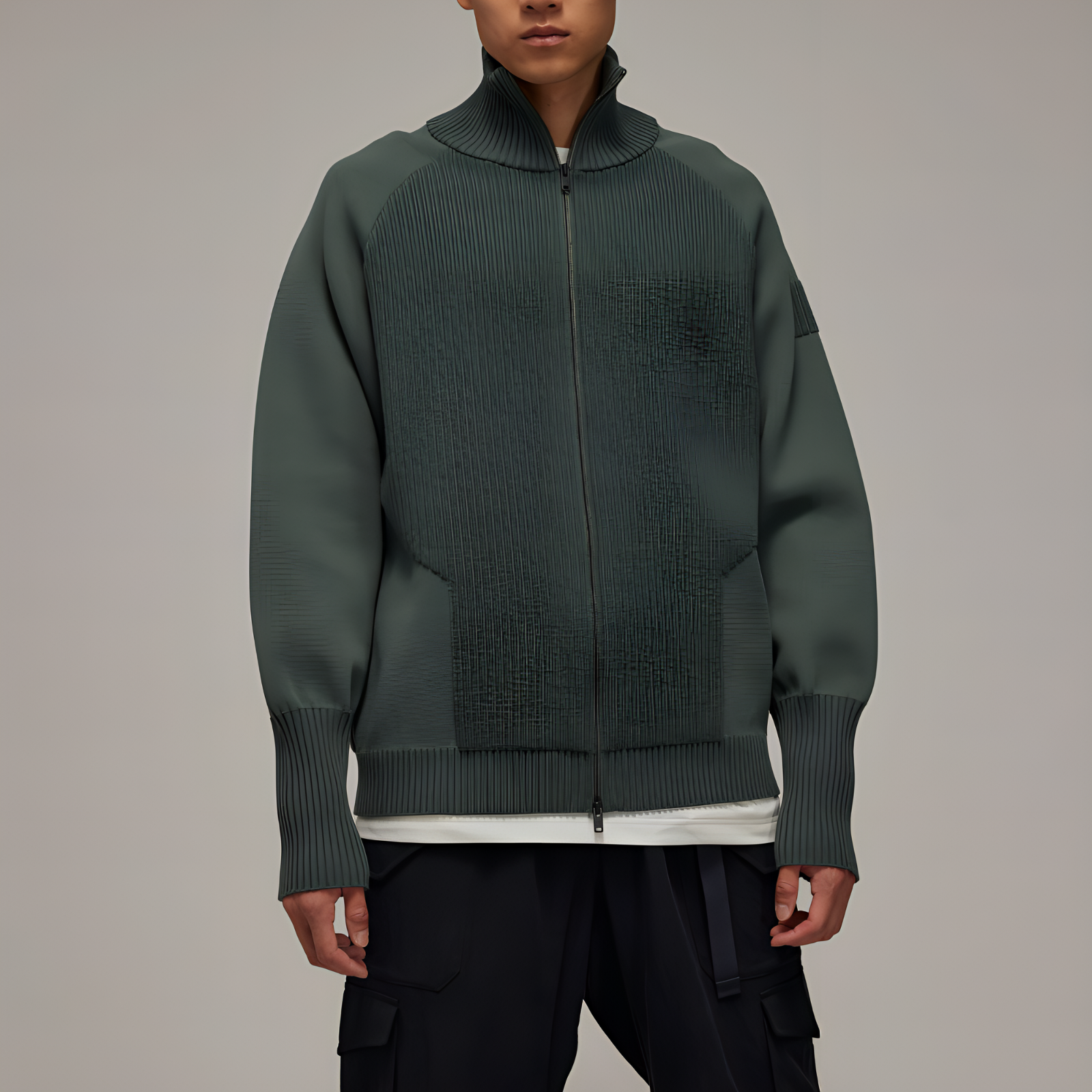 Lookbook adidas Funnel-Neck Knit Sweater Unisex Long Sleeve Grey Stone Green Casual Wear IP7933