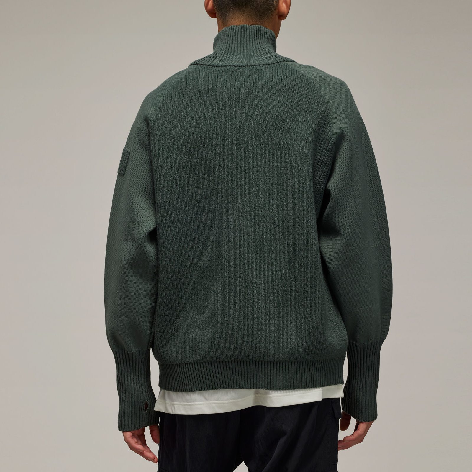 Shop adidas Funnel-Neck Knit Sweater Unisex Long Sleeve Grey Stone Green Casual Wear IP7933