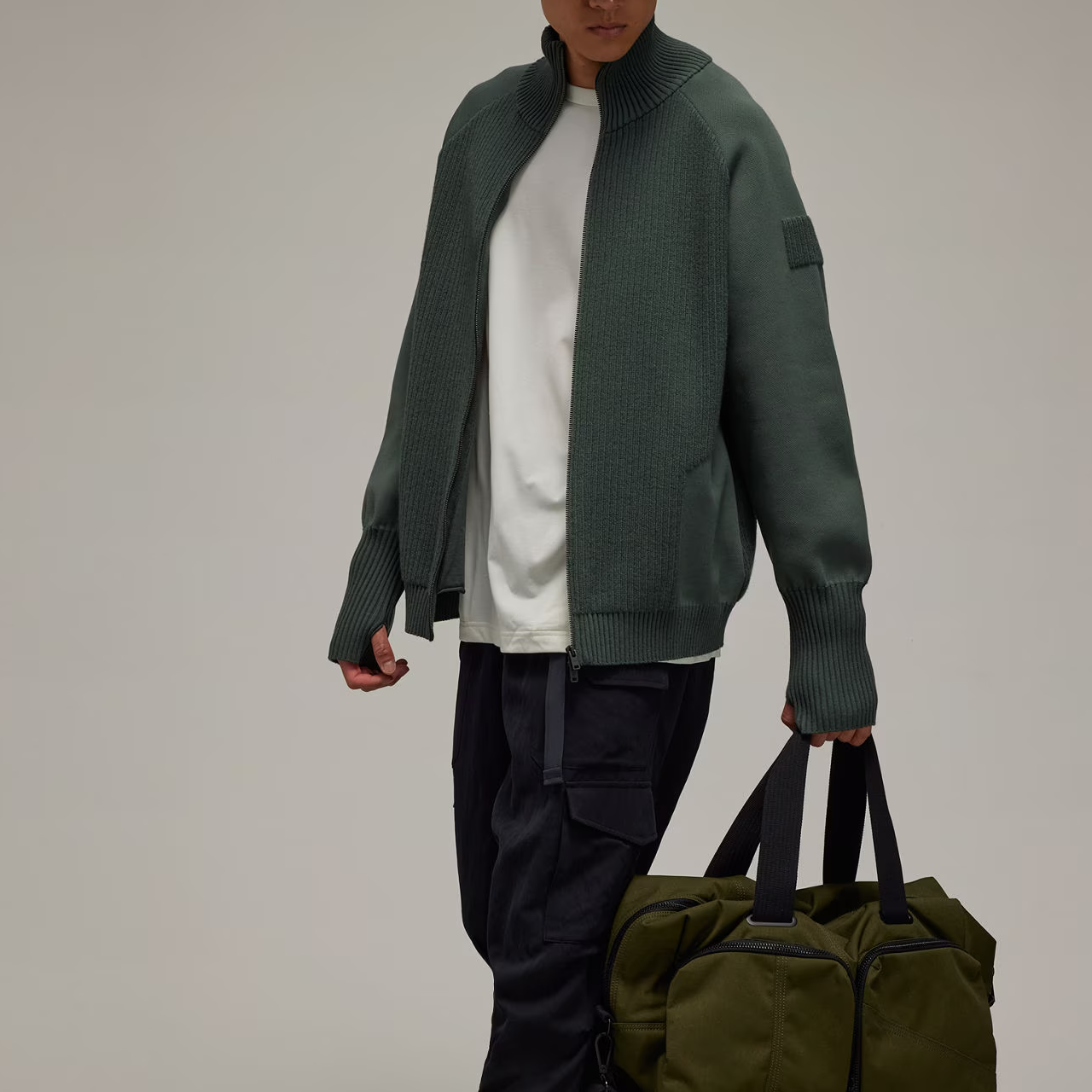 Details for adidas Funnel-Neck Knit Sweater Unisex Long Sleeve Grey Stone Green Casual Wear IP7933