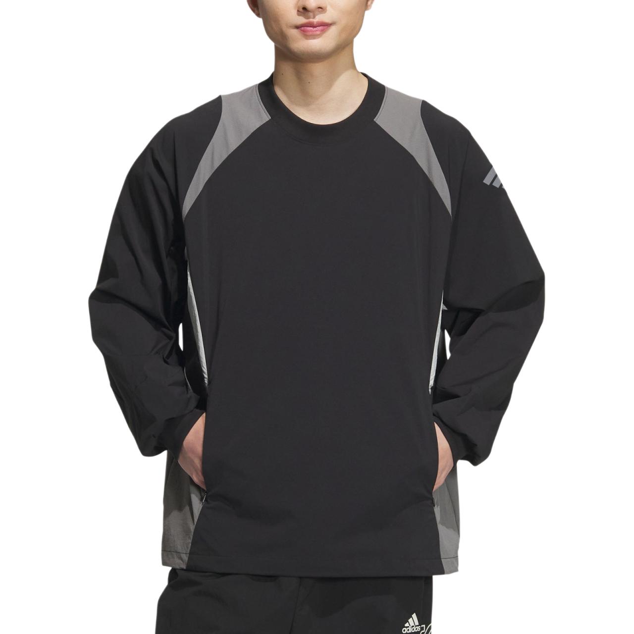 Lookbook アディダス フットサル レトロスウェットシャツ ルーズフィット ブラック/ダークグレー 長袖 JI8744