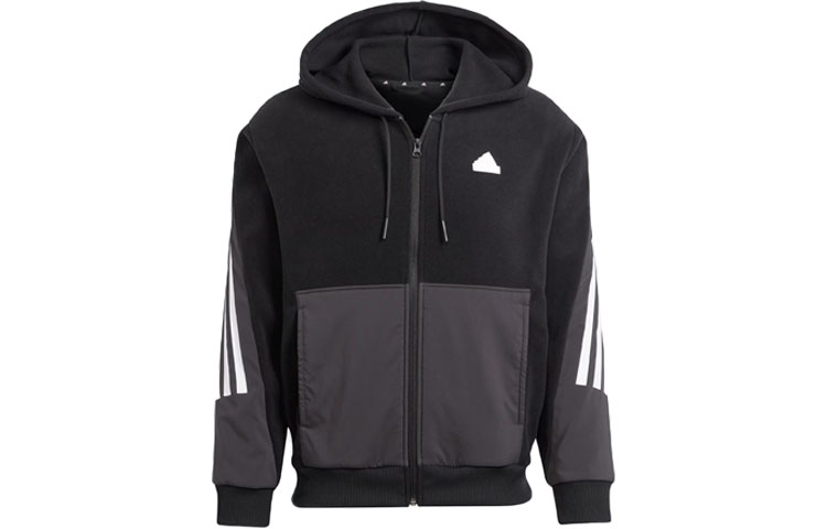 adidas Future Icons 3-Stripes Hoodie Black Unisex Colorblock Jacket IB6130