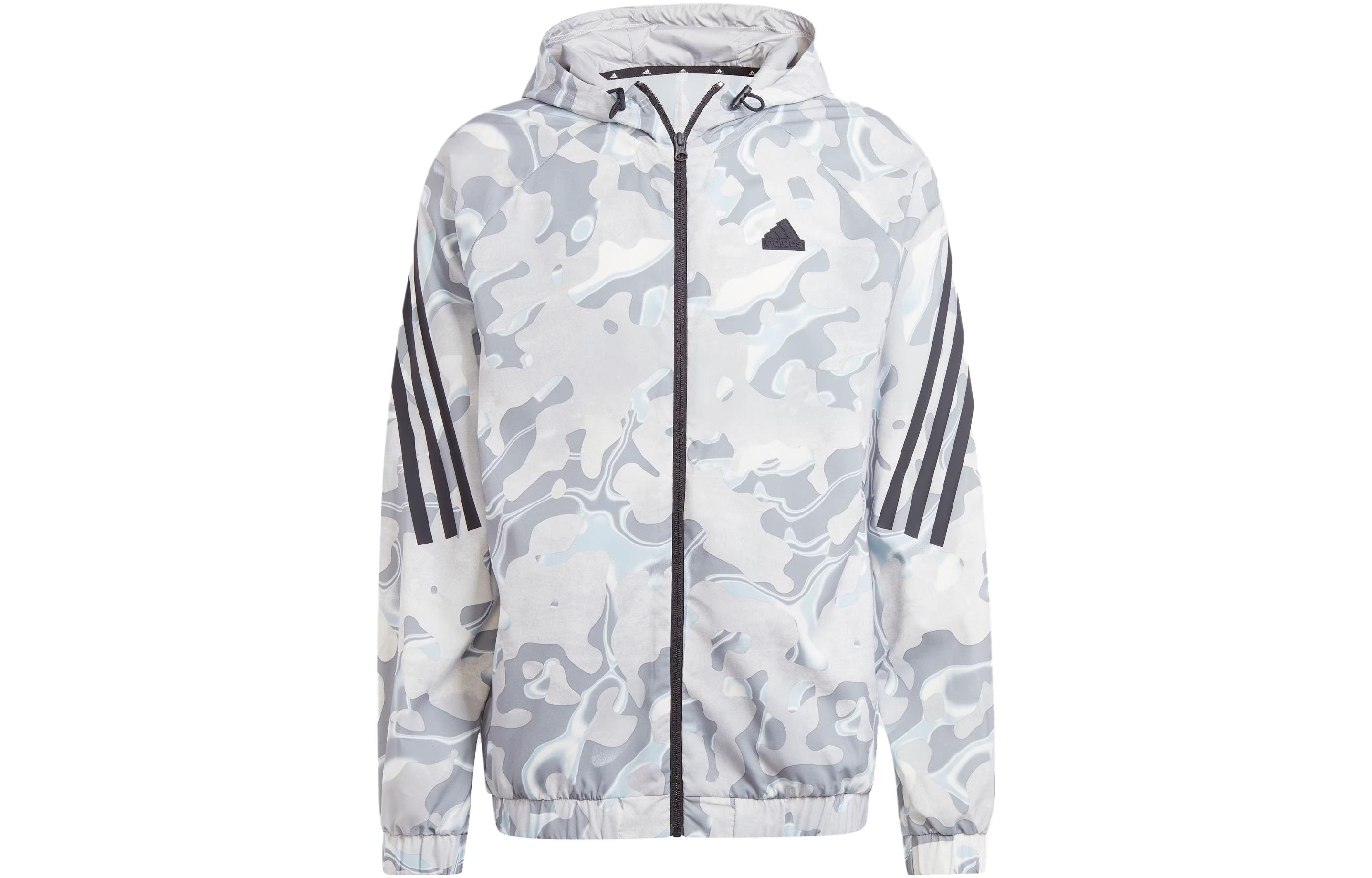 adidas Future Icons Allover Print Camo Hoodie Jacket White Jade IB6124