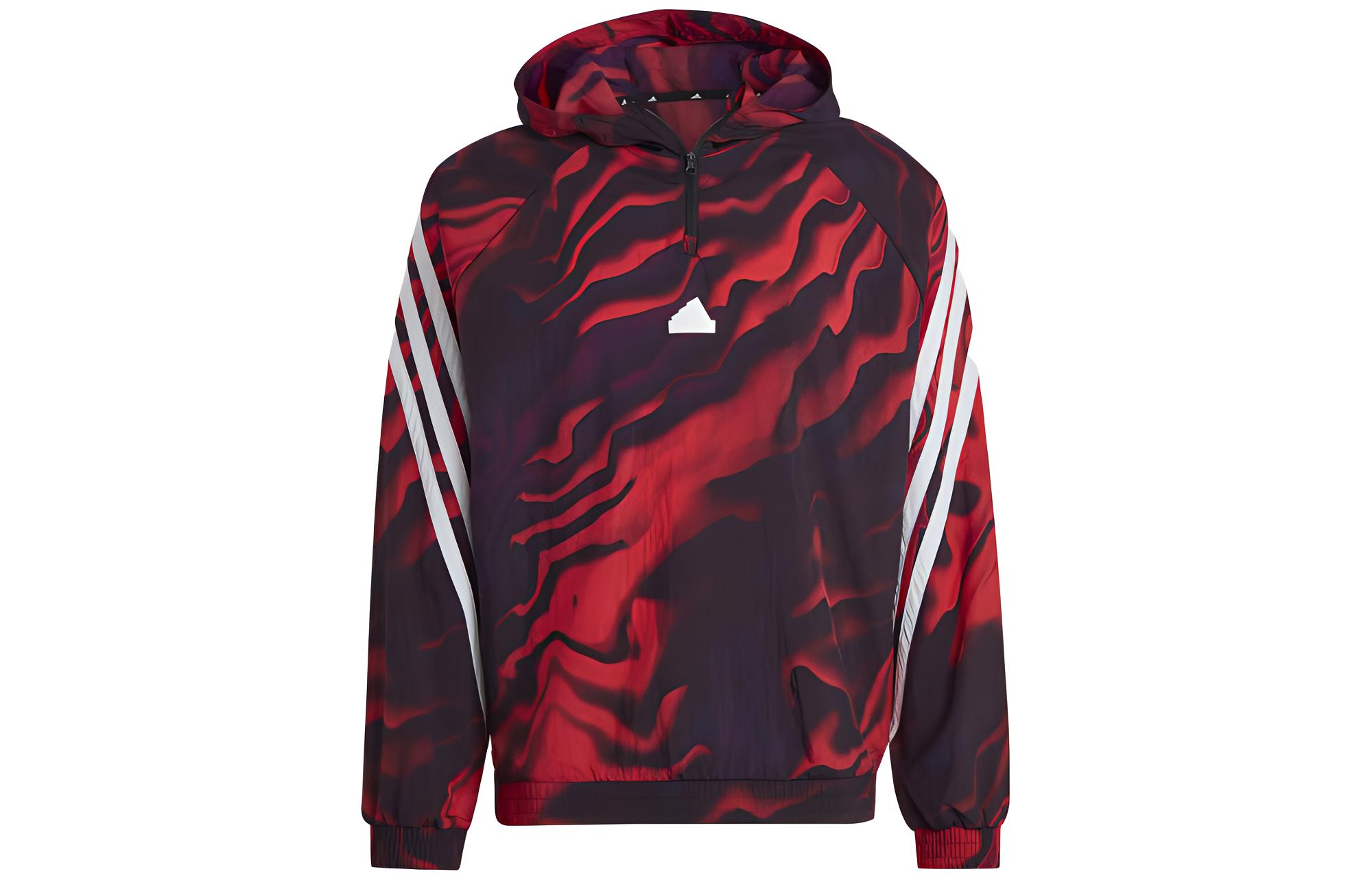 adidas Future Icons Allover Print Hoodie Bright Red Long Sleeve Pullover IC3708