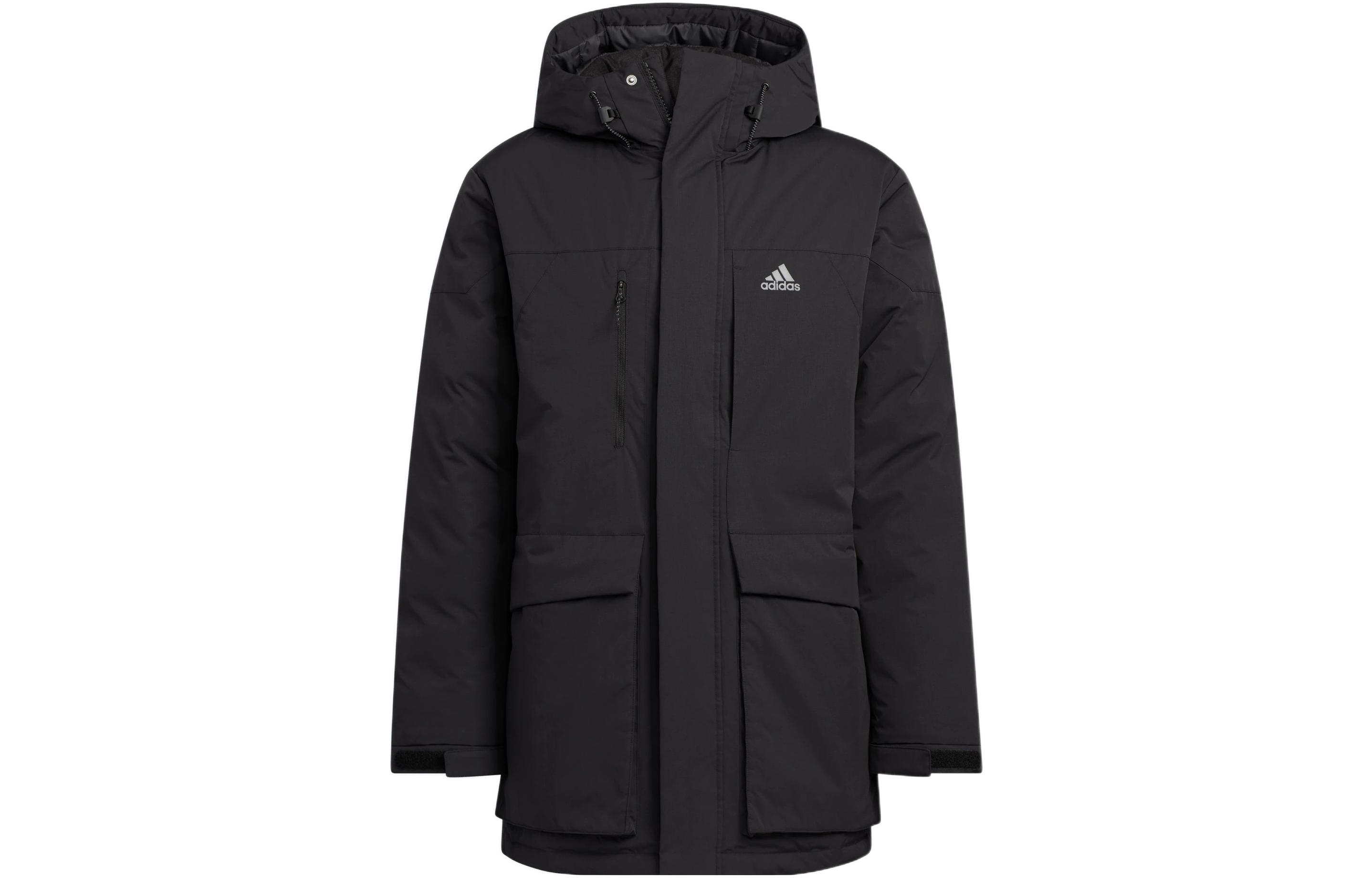 Order adidas FW22  Black Down Parka Outdoor Jacket with Logo and Zipper Hood HN2096