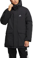 Lookbook adidas FW22 黑色羽絨連帽外套 戶外保暖 防風外套 帶標誌及拉鍊帽 HN2096