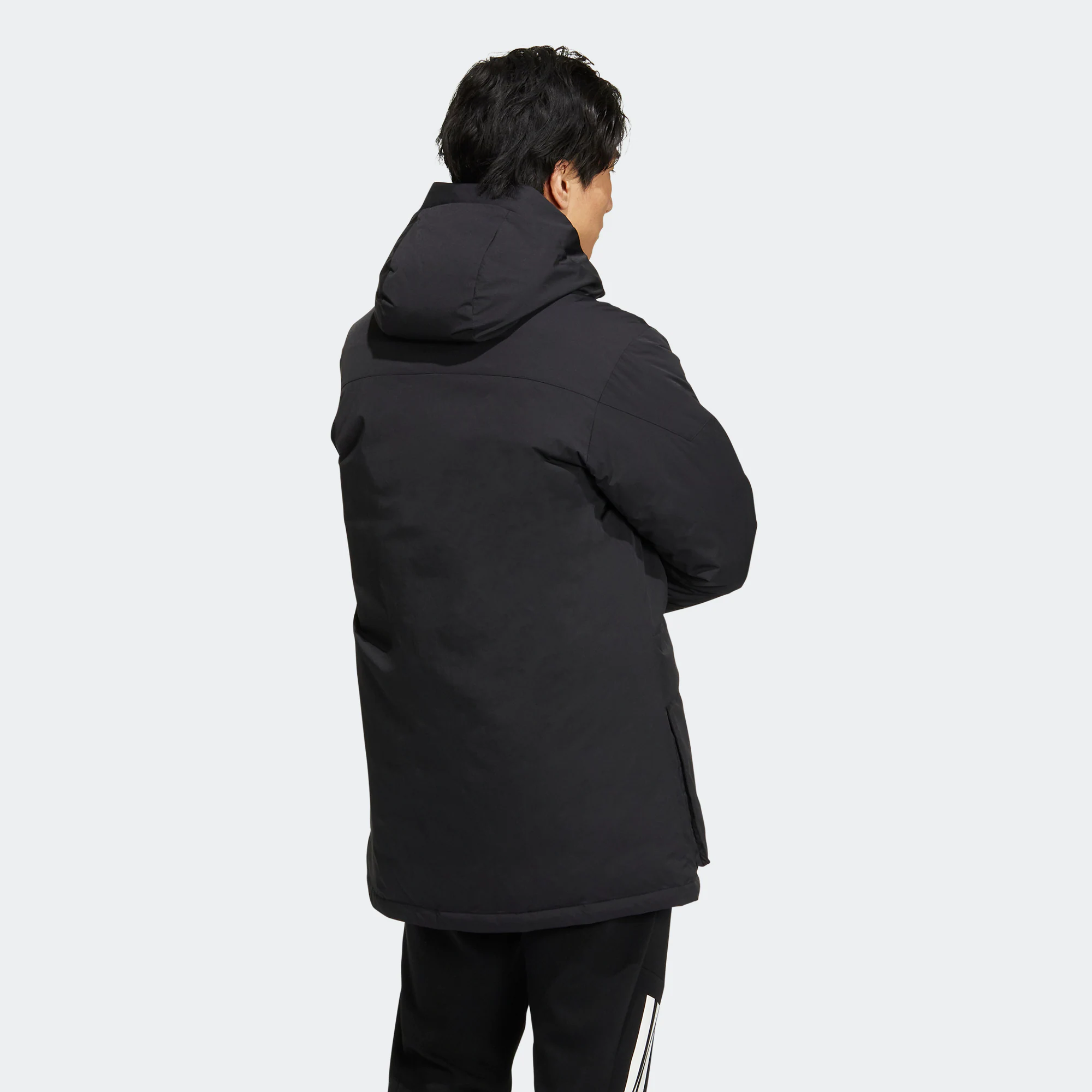 Shop adidas FW22  Black Down Parka Outdoor Jacket with Logo and Zipper Hood HN2096