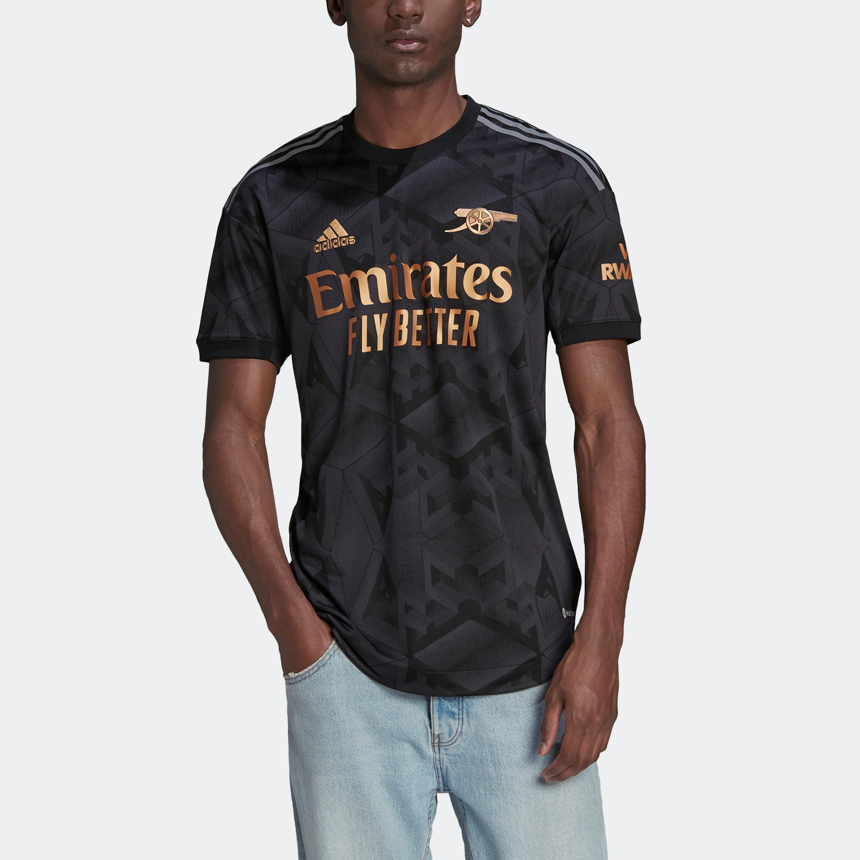 Shop adidas FW22 Arsenal Away Camiseta Jugador Negro Letra Impresa Fútbol. H35901