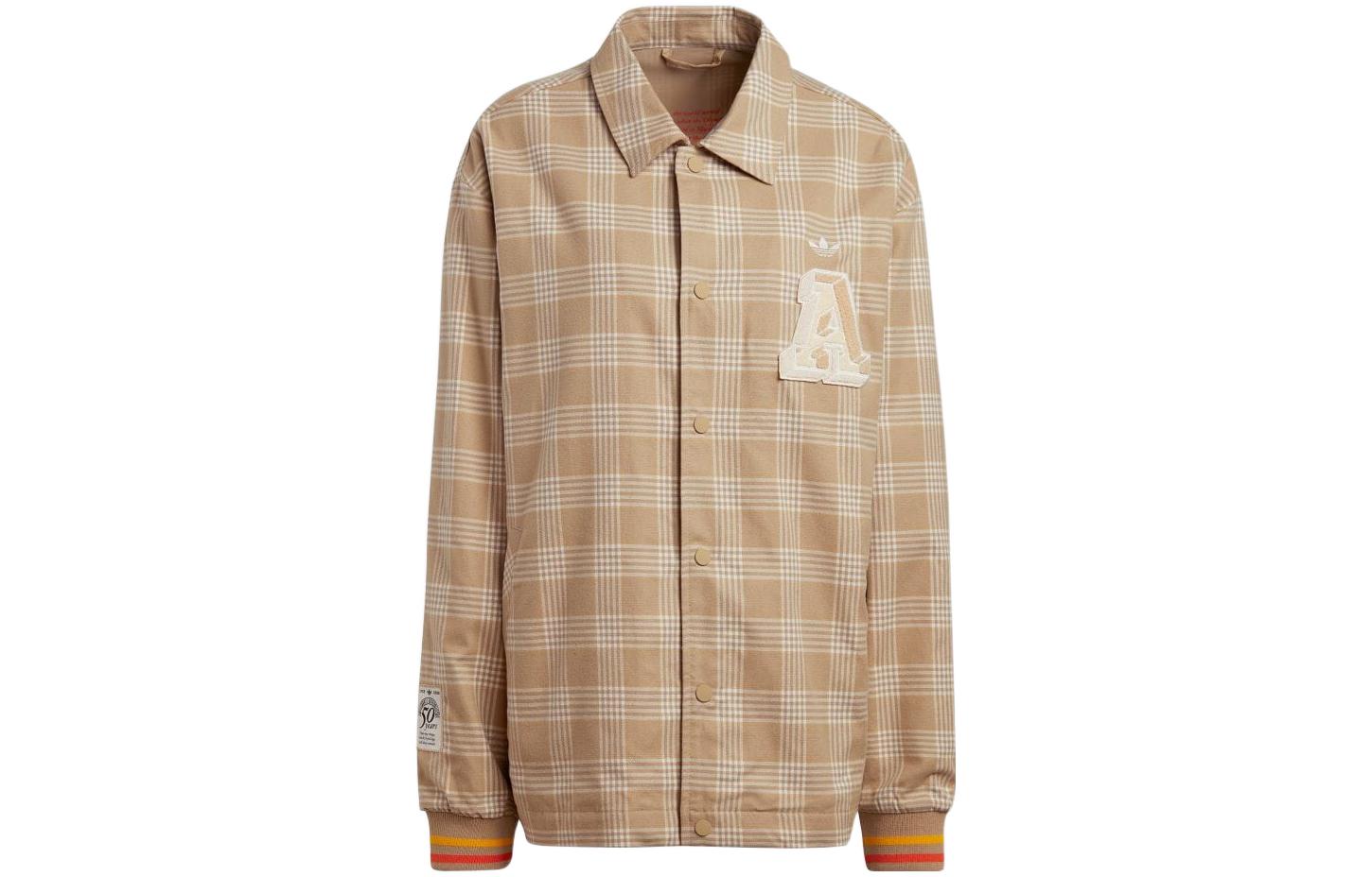 adidas FW22 Beige Plaid Long-Sleeve Jacket with Collar IA8347