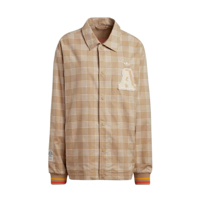adidas FW22 Beige Plaid Long-Sleeve Jacket with Collar IA8347