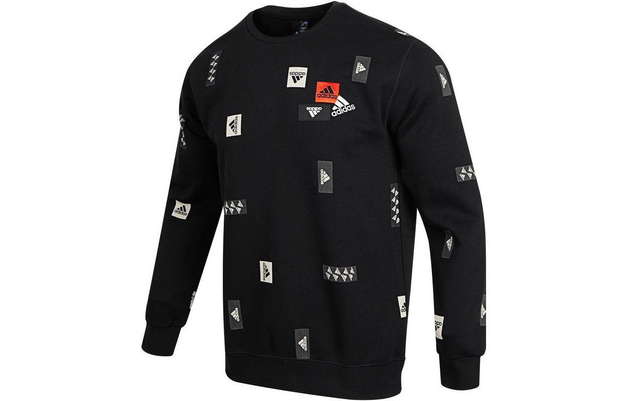 adidas FW22 Black Multi-Logo Crewneck Pullover Sweatshirt HN8982