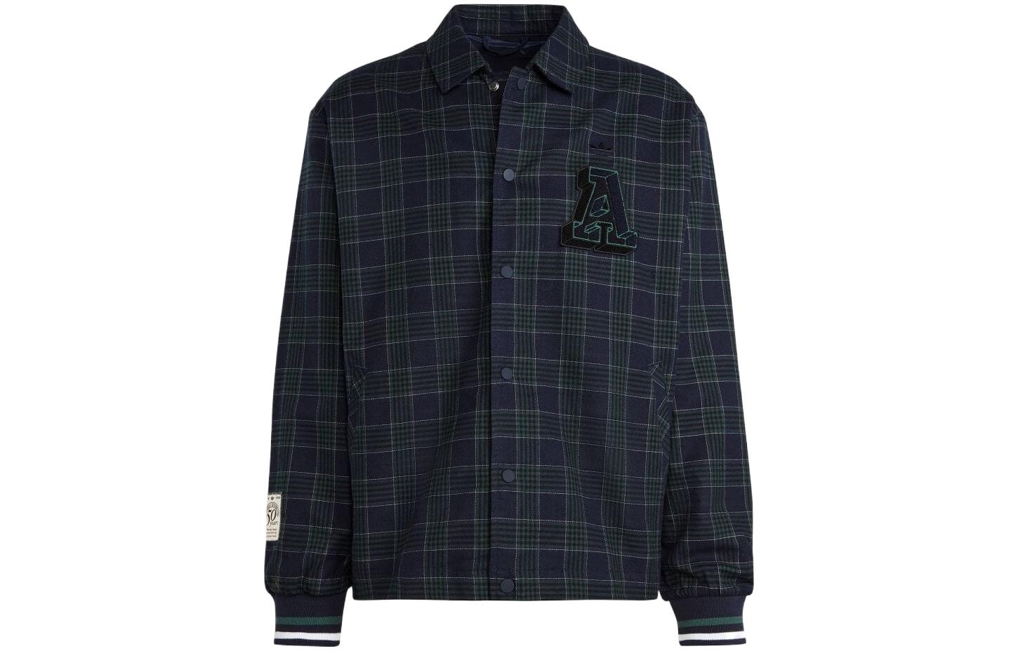 adidas FW22 Checkered Collared Long-Sleeve Jacket Navy Blue IA8346