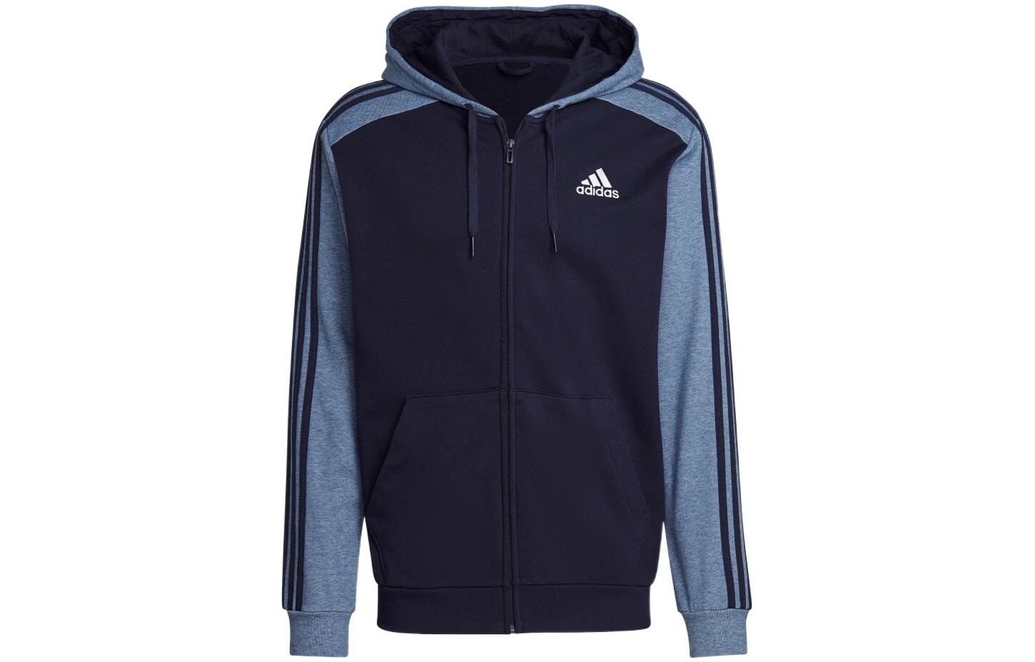 adidas FW22 Colorblock Striped Logo Hoodie Jacket - Navy Blue HK2895