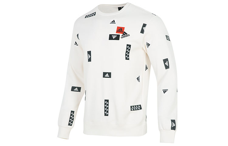 adidas FW22 Graphic Print Crewneck Pullover Sweatshirt White () HN8985