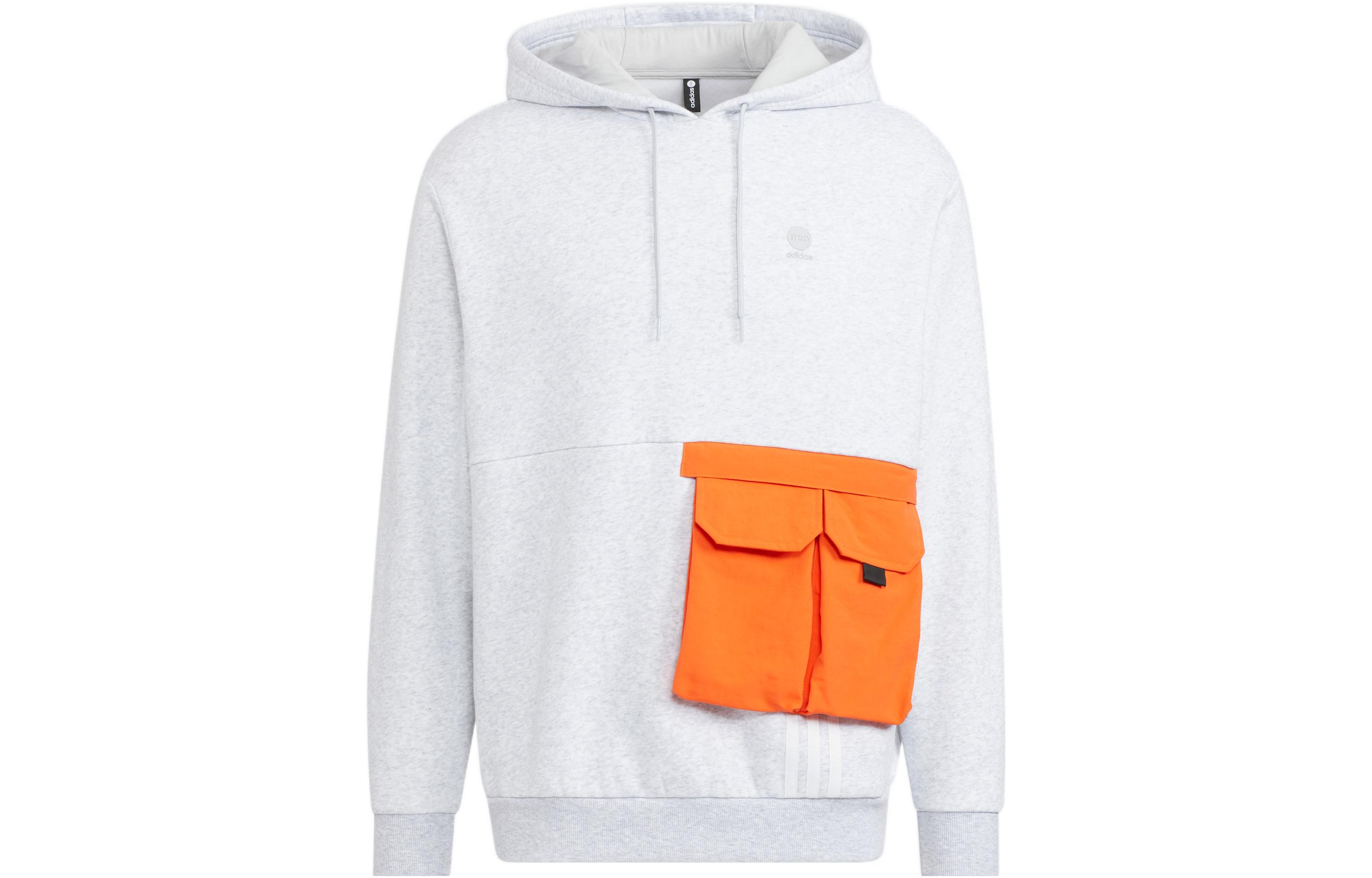 adidas FW22 Logo Drawstring Striped College Hoodie Unisex Grey HN2405