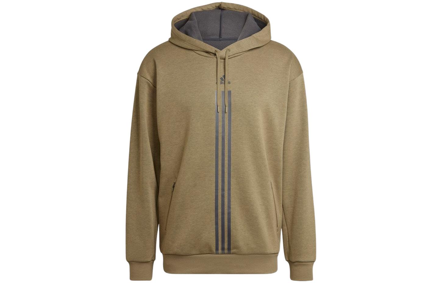adidas FW22 Logo Print Drawstring Hoodie Green Long Sleeve HY1028