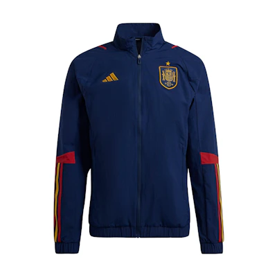 adidas FW22 Retro Striped Logo Football Jacket Navy Blue Sportswear. HE8813
