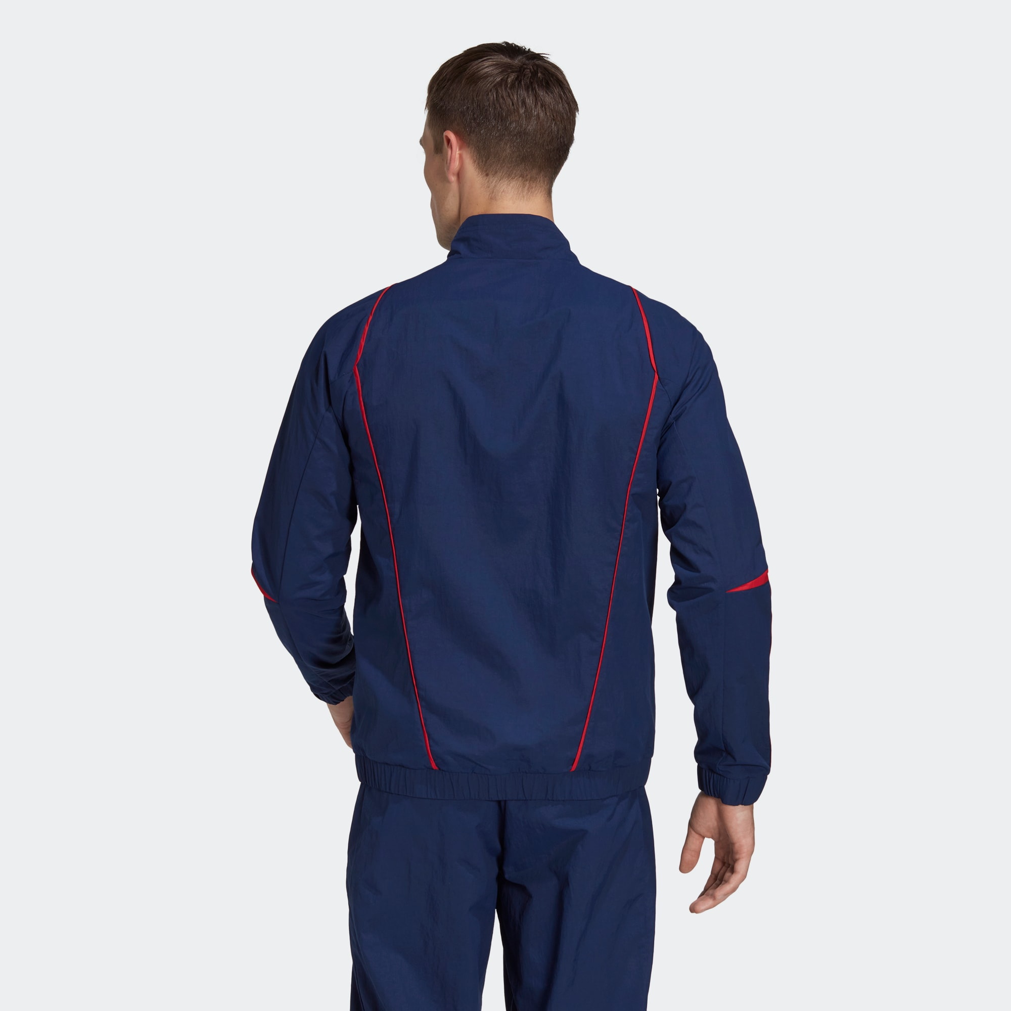 Shop adidas FW22 復古條紋Logo海軍藍足球運動外套 運動服裝 HE8813