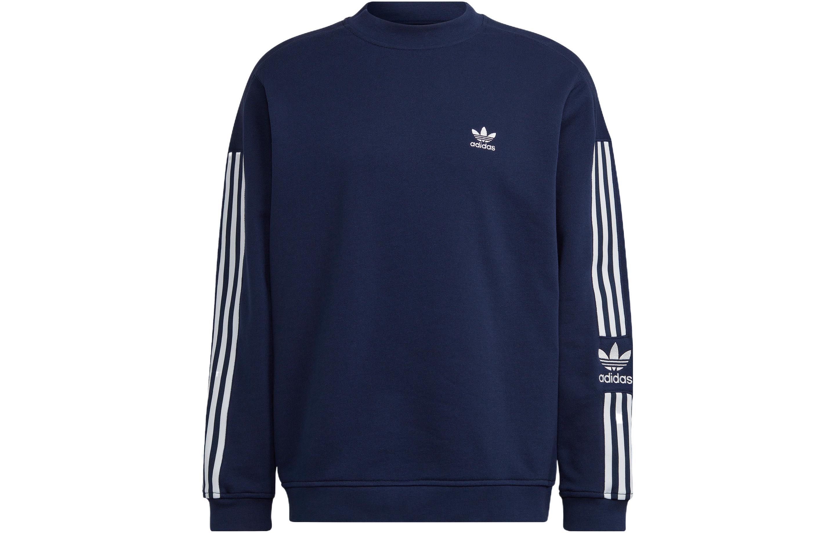 adidas FW22 Ribbed Trefoil Pullover Sweatshirt Dark Indigo Blue HK9824