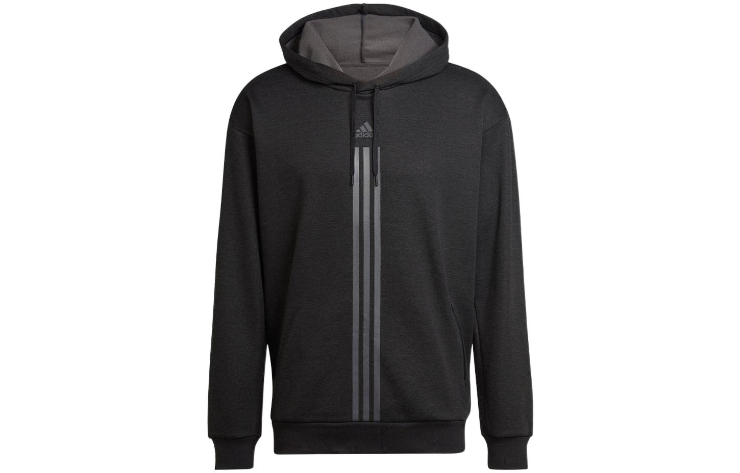 adidas FW22 Solid Logo Print Drawstring Long Sleeve Hoodie Black HY1027