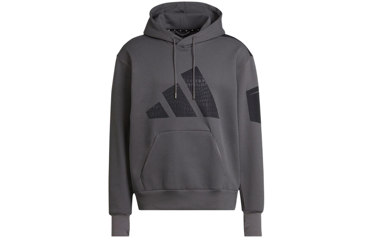 adidas FW22 Striped Logo Graphic Hoodie Gray Long Sleeve Pullover HD6404