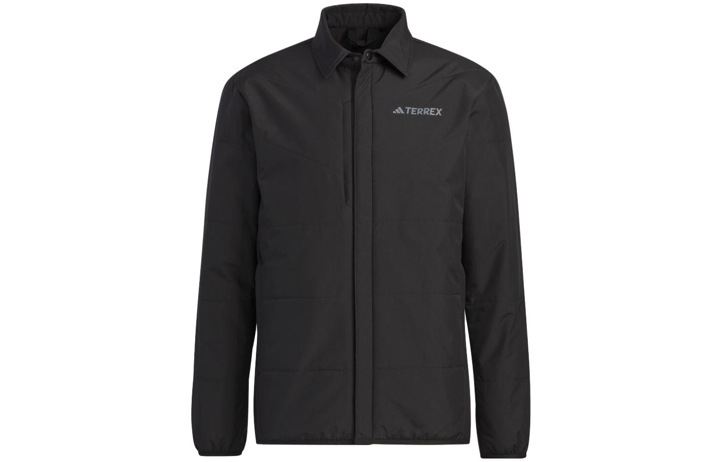 adidas FW23 Black Polo Collar Jacket with Solid Letter Print Design IL9014