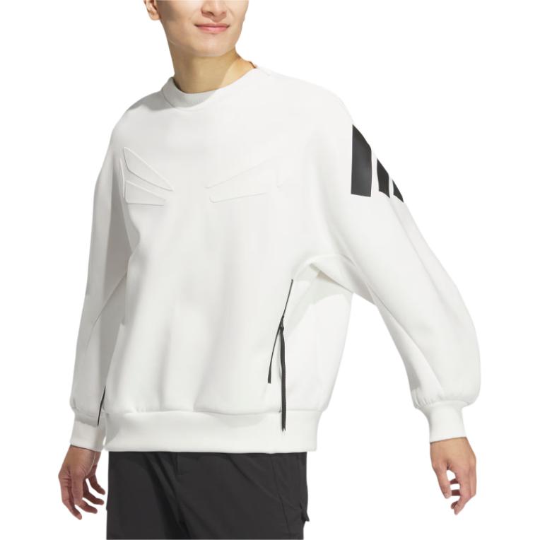 Lookbook アディダス FW24 フューチャースタイル プレロゴ ホワイト 長袖 スウェット メンズカジュアルウェア JN3466