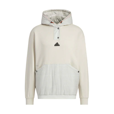 adidas FW24 Tech Warm Mix Hoodie Retro Casual Unisex Beige Sesame Grey Pullover JI8689