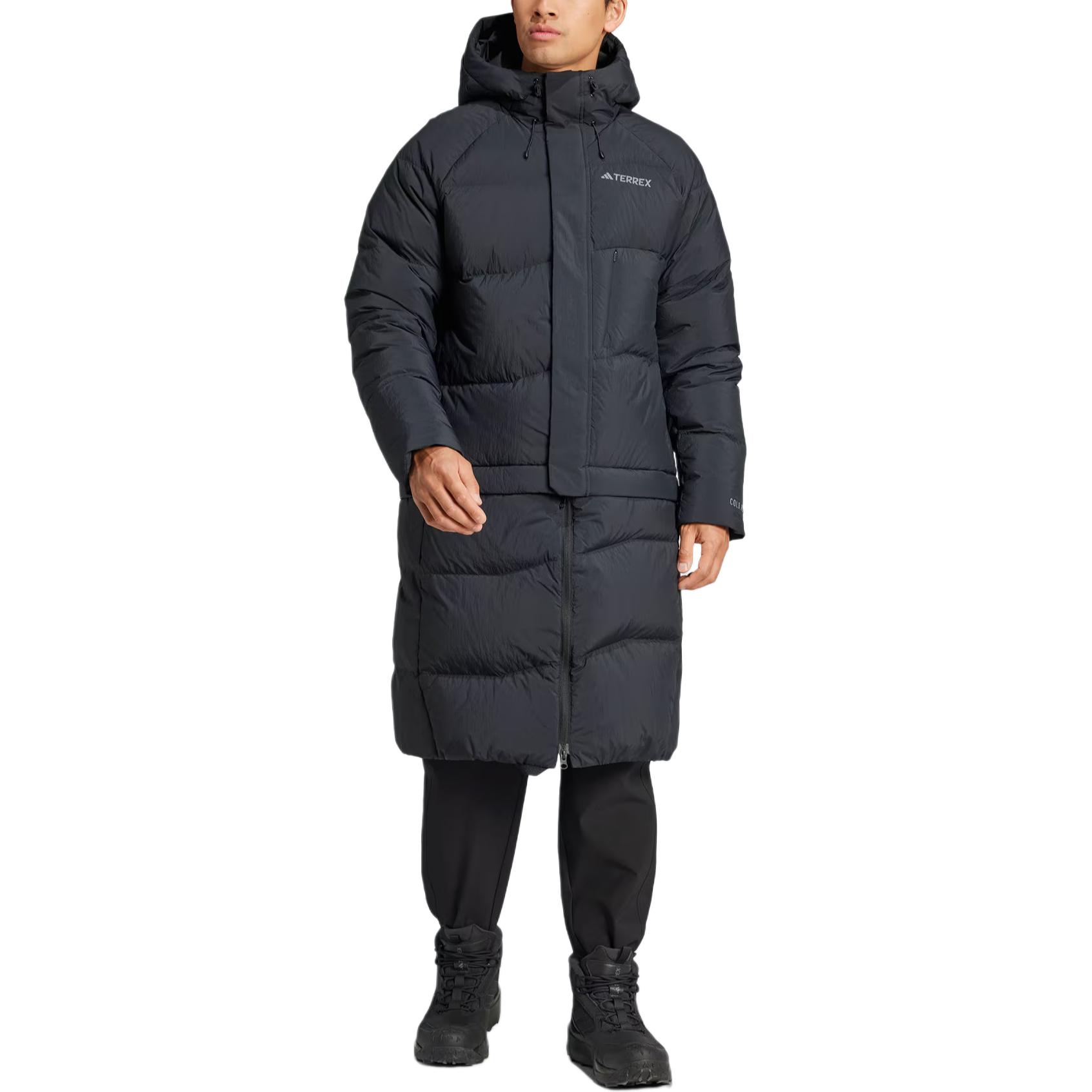 Lookbook 아디다스 FW24 XPLORIC WIND.RDY 다운 재킷 블랙 - 따뜻한 경량 후드 JI8302