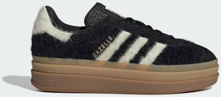 (Women) Adidas Gazelle Bold Shoes Core Black/Cream White/Gold Metallic JS3907 (Women) Adidas Gazelle Bold Shoes Core Black/Cream White/Gold Metallic JS3907