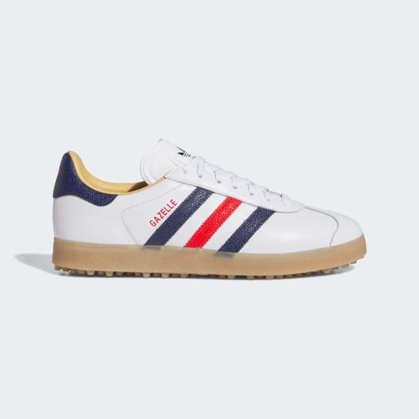 Adidas Gazelle Leather Spikeless Golf Shoes Cloud White/Dark Blue/Red JP7705