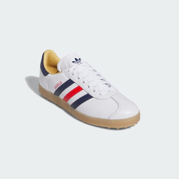 Purchase Adidas Gazelle Leather Spikeless Golf Shoes Cloud White/Dark Blue/Red JP7705