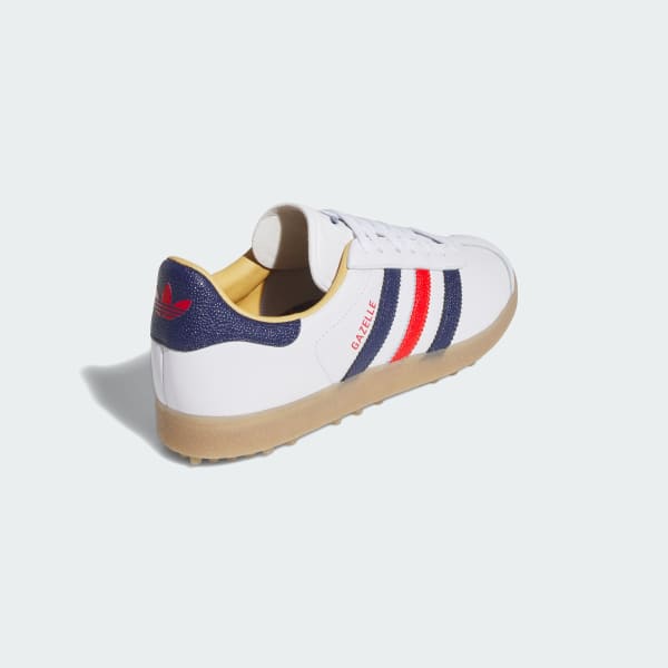 Details for Adidas Gazelle Leather Spikeless Golf Shoes Cloud White/Dark Blue/Red JP7705